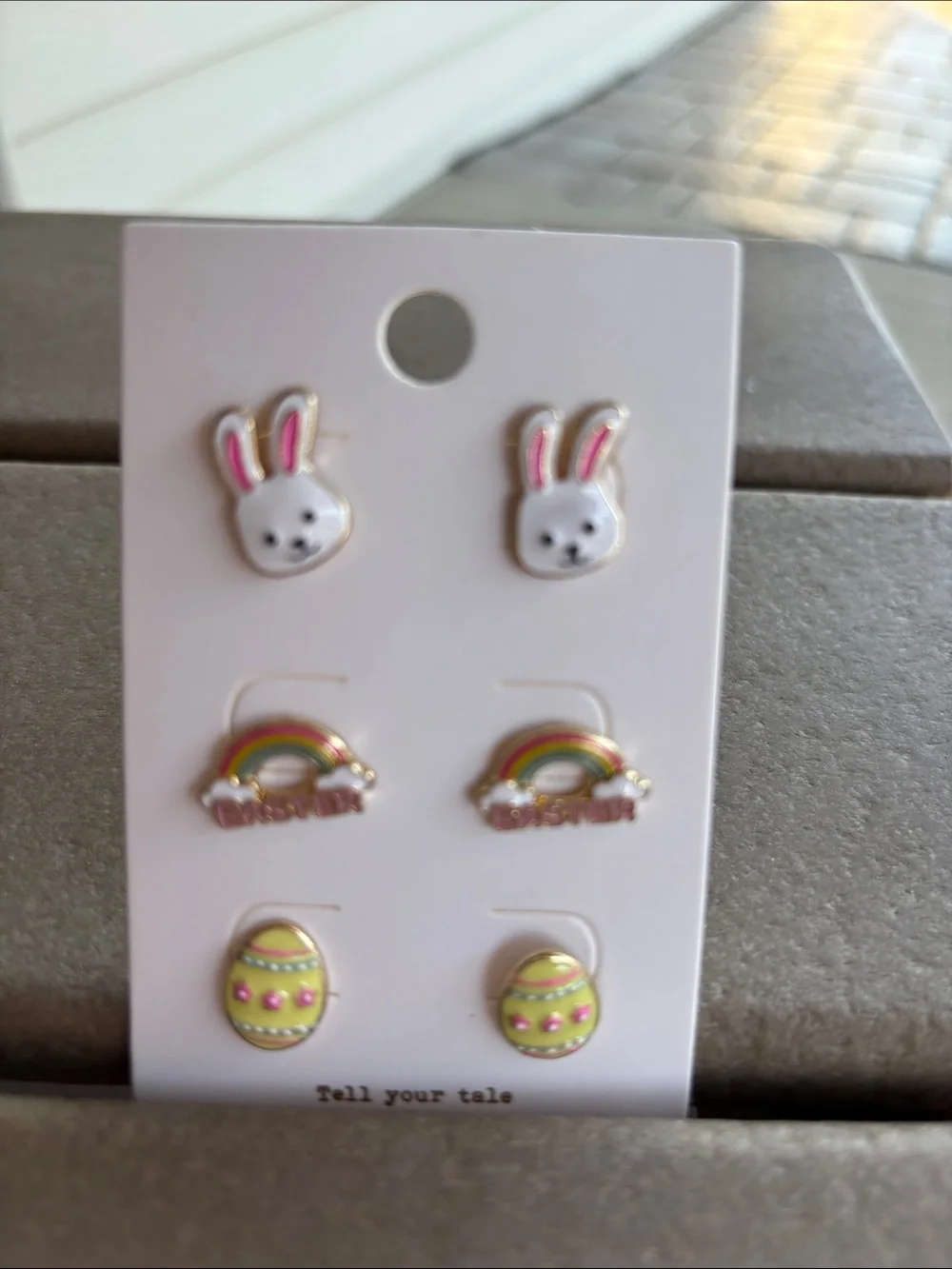 Kids Bunny, Rainbow & Egg Stud Earring Set - White/Pink/Multicolor
